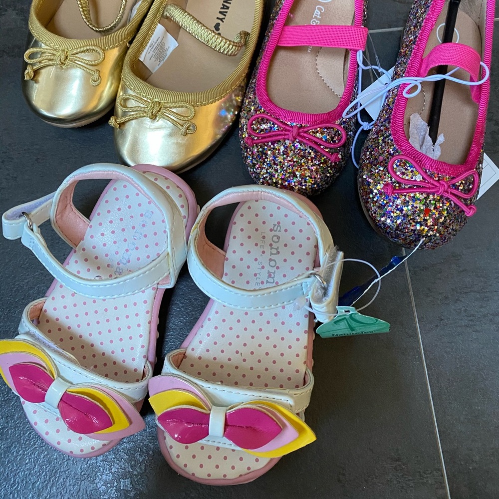 Lot of 3 toddler girl shoes size 6 new